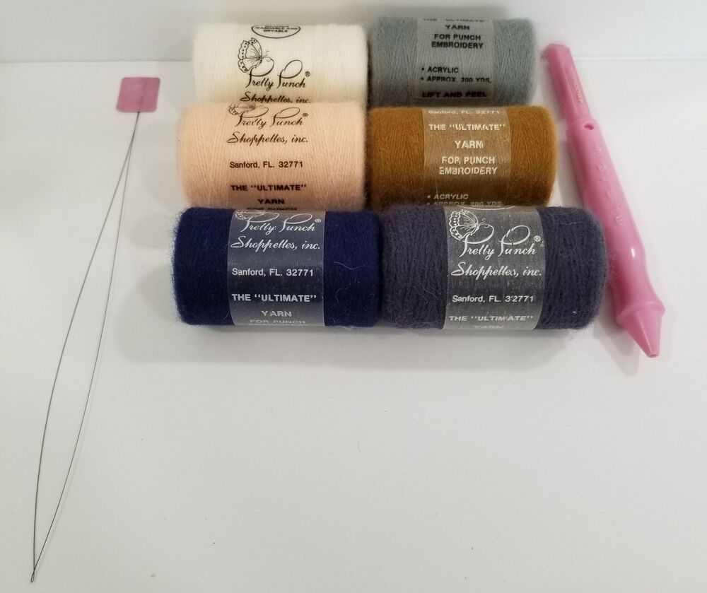 Pretty Punch “The Ultimate” Yarn Lot of 6 NOS + Tools Punch Embroidery